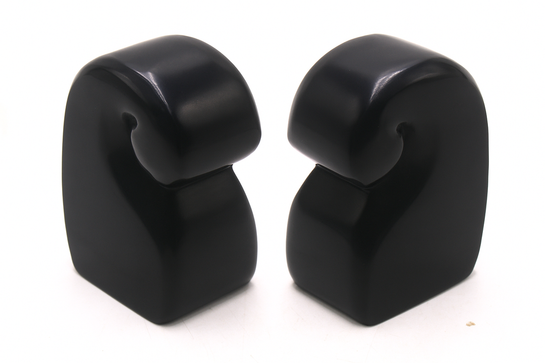 Artisan Hand Carved Black Soapstone Elephant Bookends Tabletop Décor