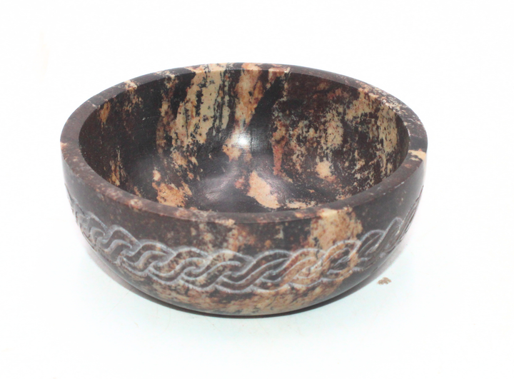 Traditional Brown Soapstone White Carving Decorative Bowl Showpiece