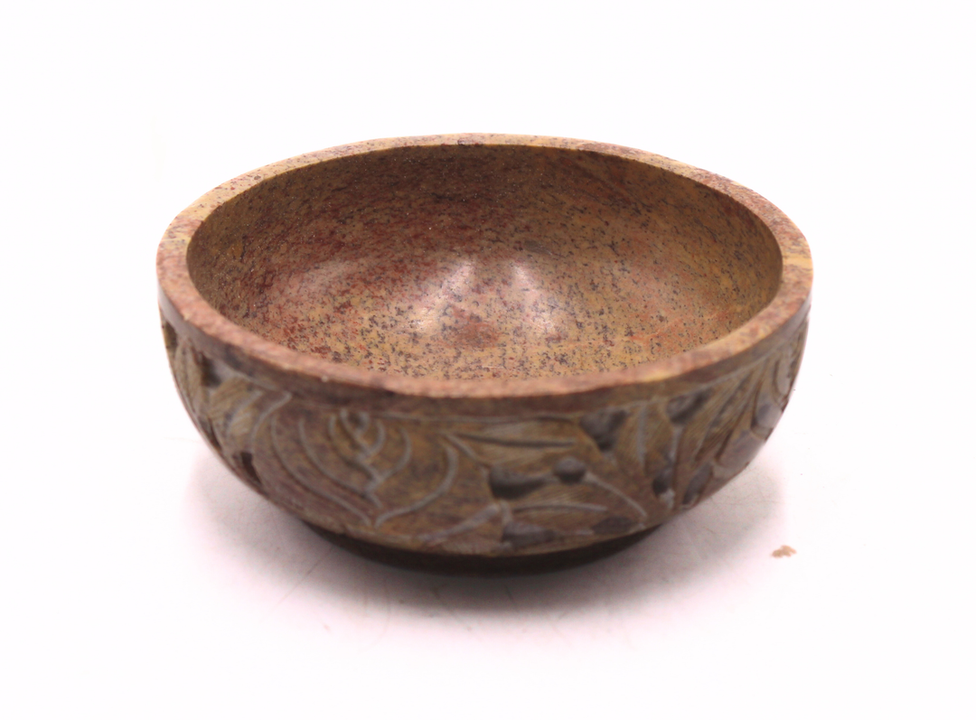 Brown Soapstone Carving Bowl Handcrafted Tabletop Accent