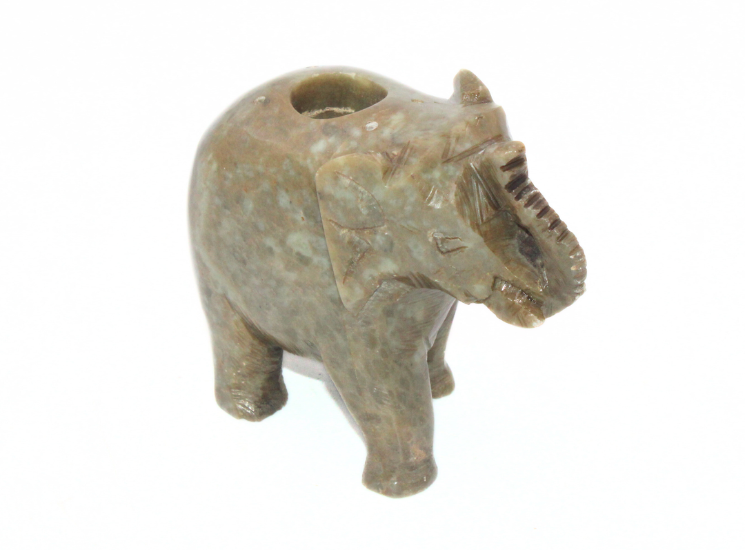 Beige Soapstone Elephant Design Candle Holder Decorative Accent