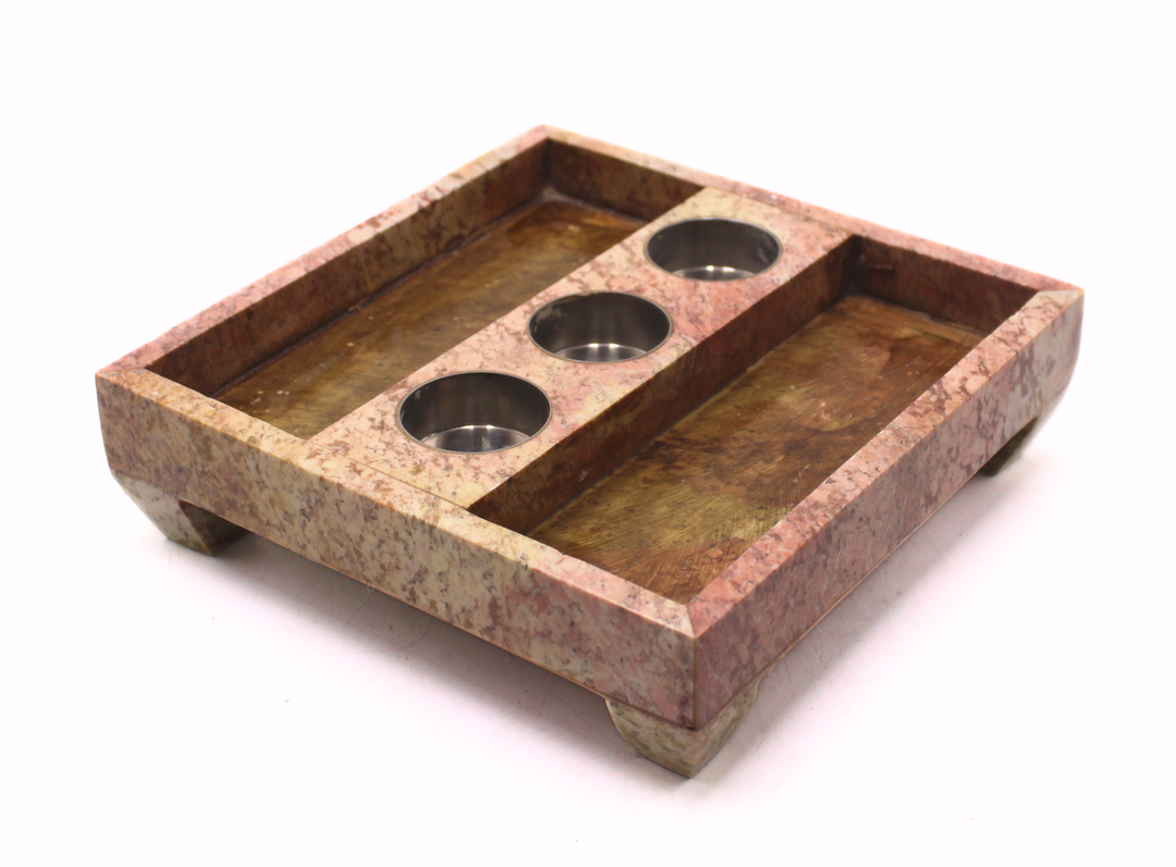 Beige Soapstone Unique Design Candle Holder Decorative Accent