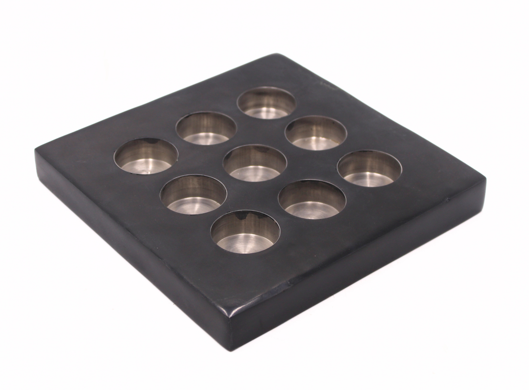 Handcrafted Black Soapstone Square Brass Candle Holder for Home
