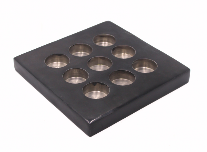 Handcrafted Black Soapstone Square Brass Candle Holder for Home