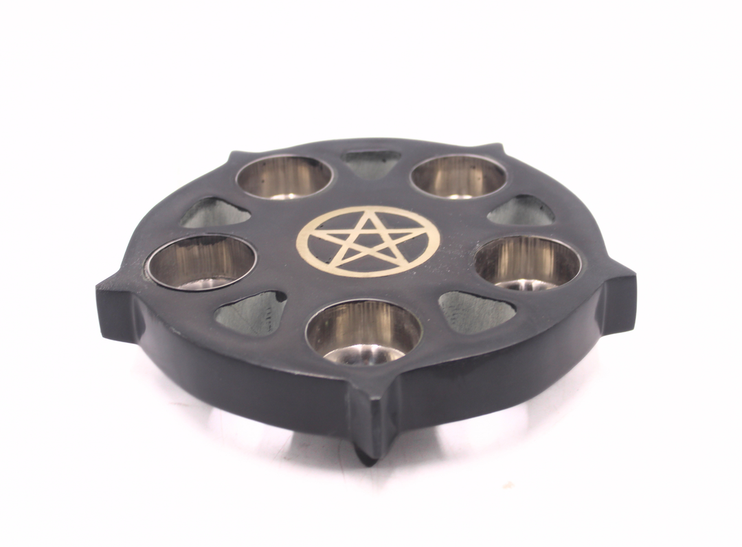 Black Soapstone Unique Design Candle Holder with Brass Accent