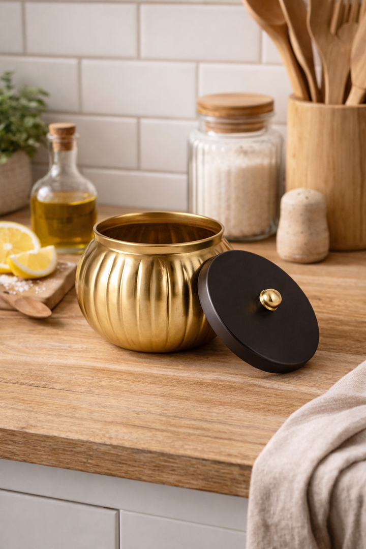 Luxora Storage Box – Sophisticated Gold and Black Metal Container