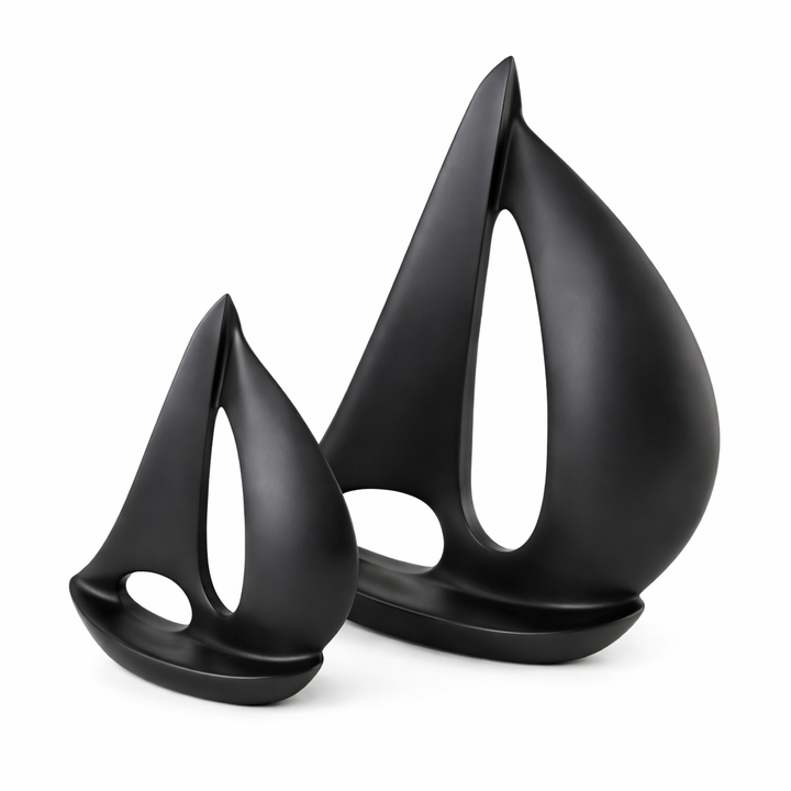 Breeze Sailing Set in Black – Artful Boat Sculpture with Abstract Sails