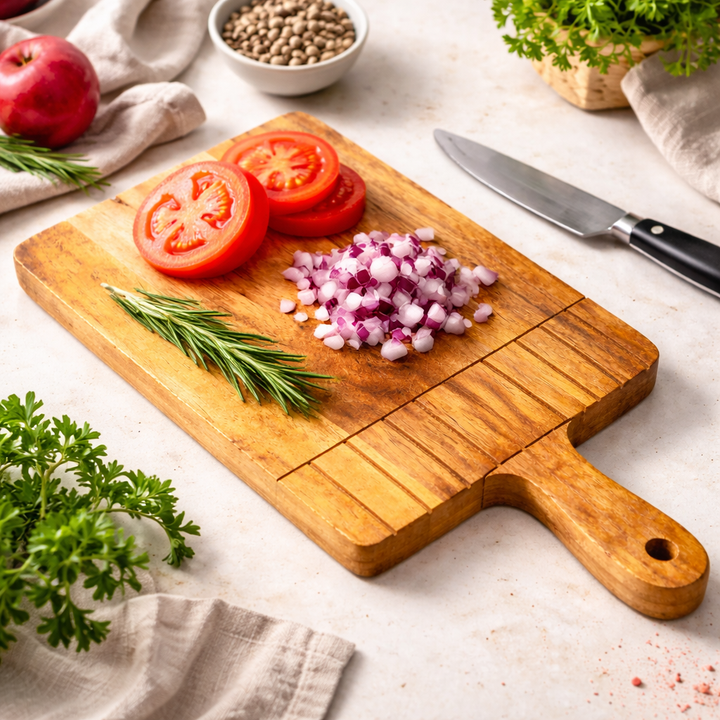 Rustic Mango Wood Chopping & Serving Board with Detailed Carving – 49.5 x 26.5 cm