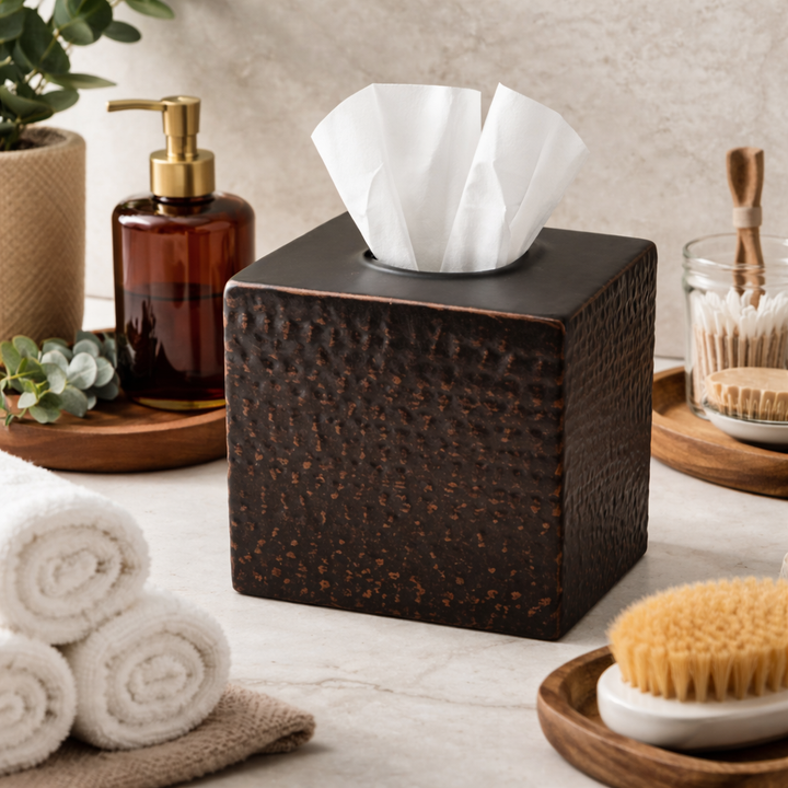 Hammered Tissue Holder | Black Powder-Coated Multi-Purpose Design