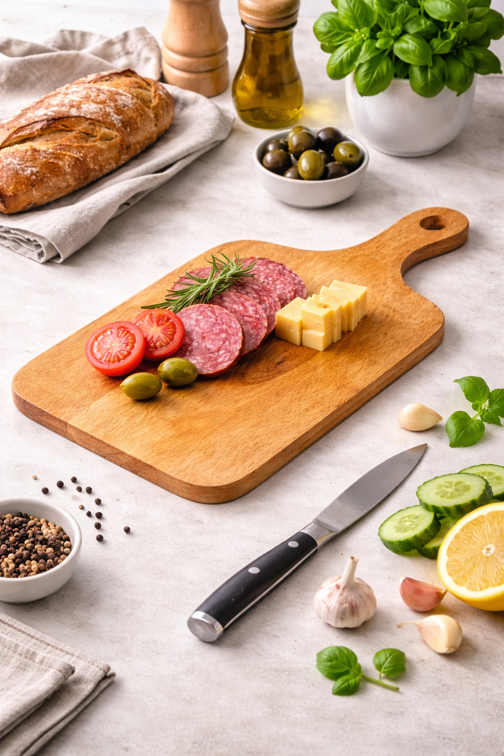 Wooden Cutting & Presentation Board with Handle – Table & Kitchen Use