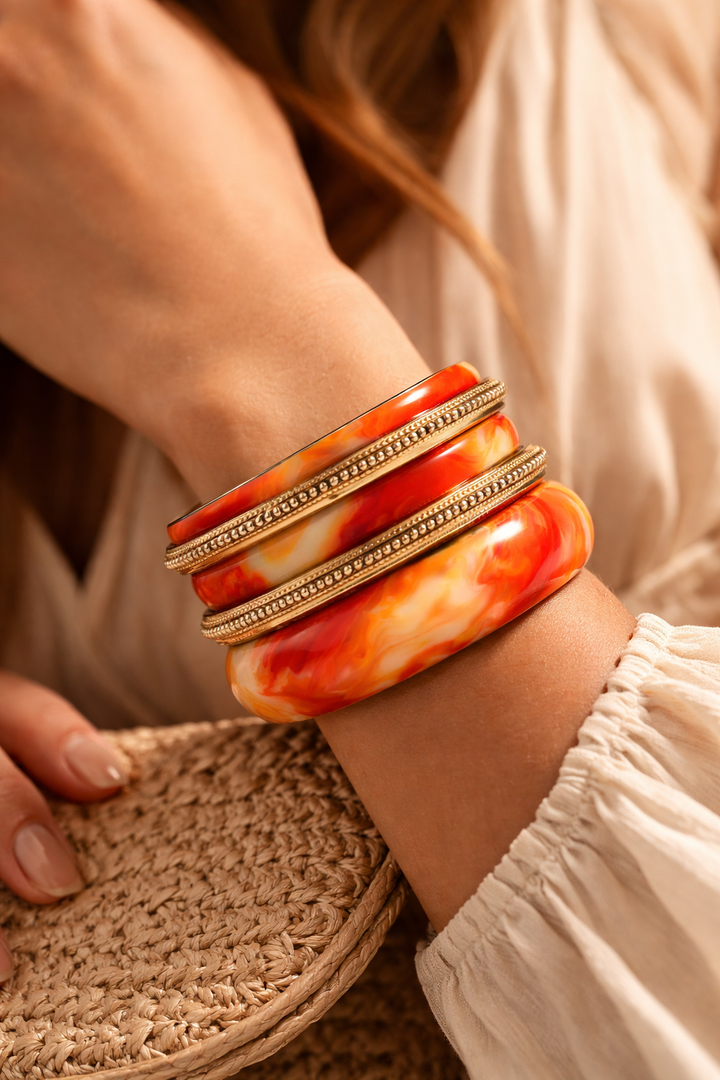 Sunset Ember Bold Sunset Orange Statement Bangle Set
