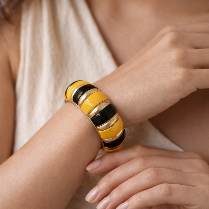Scintillating Melon Moonless Black & Spectra Yellow Resin Bangle