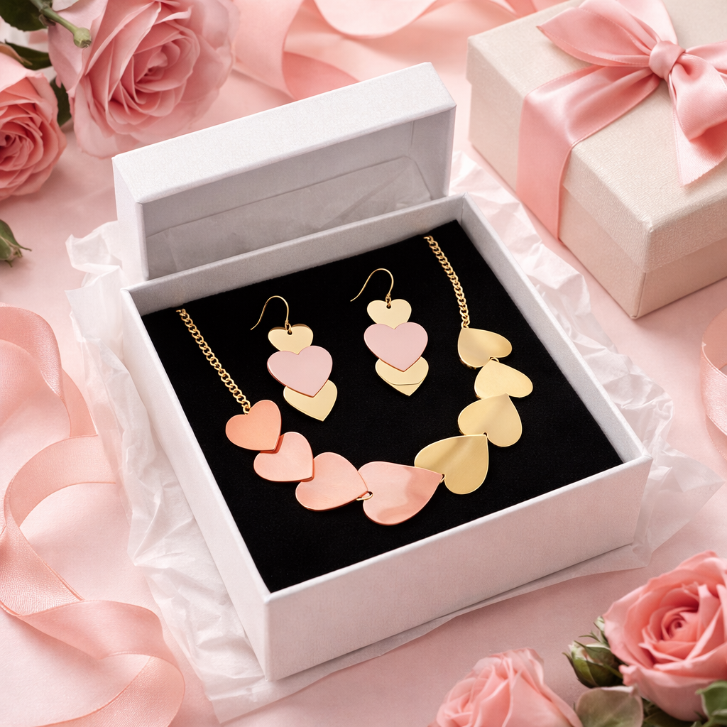 Love Cavalcade Handcrafted Heart-Inspired Brass Necklace Set