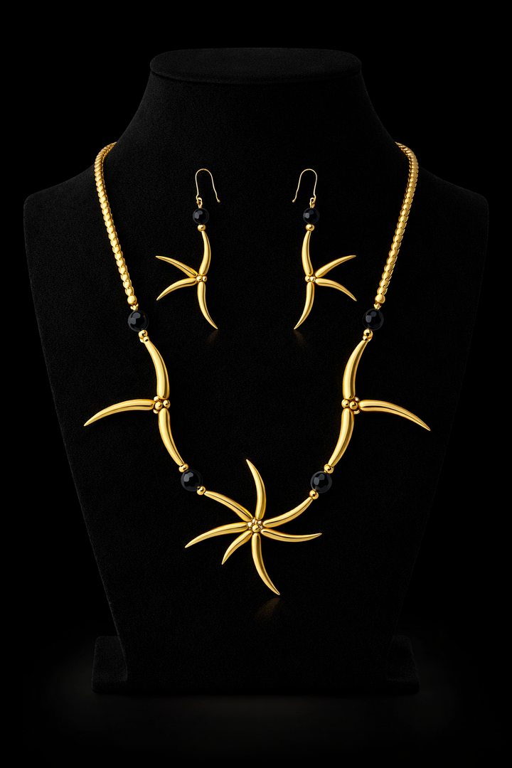 Ballerina Belle Handcrafted Brass and Black Glass Jewellery Set