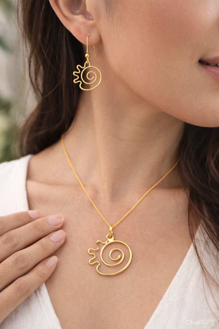 Modern Artistry: Circumvolve Charisma Brass Pendant & Earrings Set