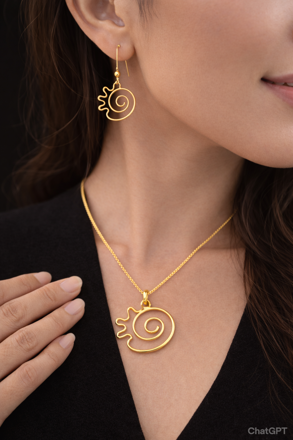 Modern Geometry: Circumvolve Awe Brass Pendant & Earrings Set