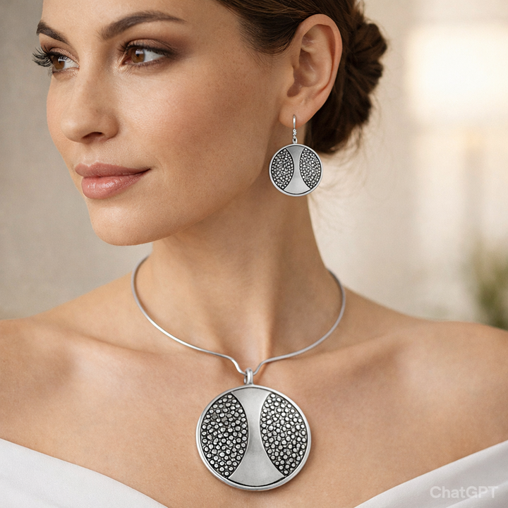 Zingara Grace: Handcrafted Brass Necklace & Earrings Set with Antique Finish