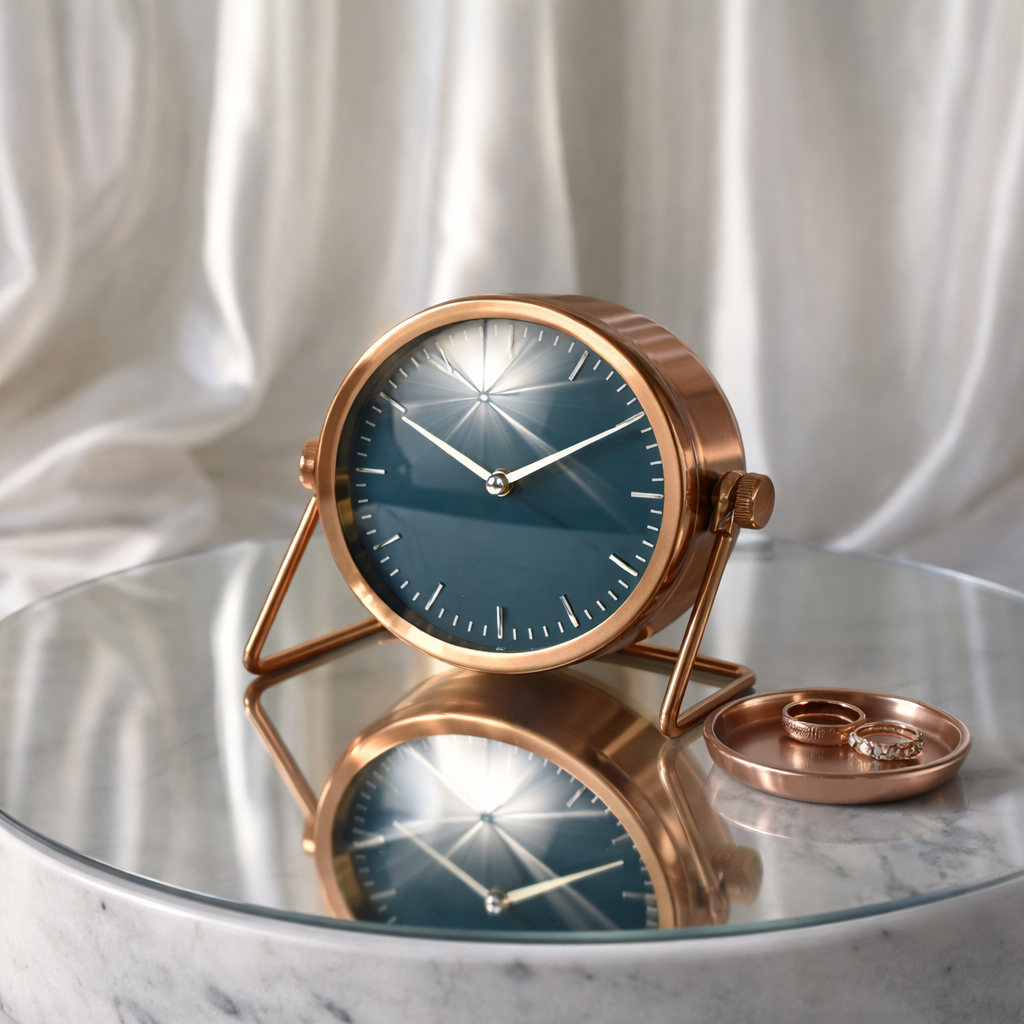 Rose Gold Table Clock – Stylish Stainless Steel Décor for Desk & Shelf