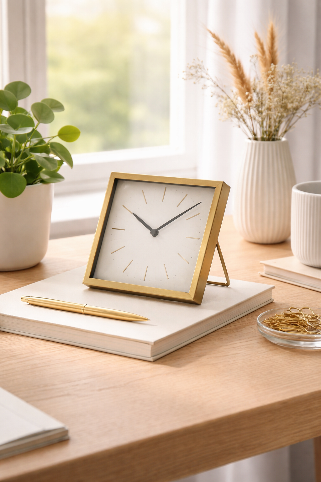 Modern Incline Stand Desk Clock – Sleek Stainless Steel Table Clock