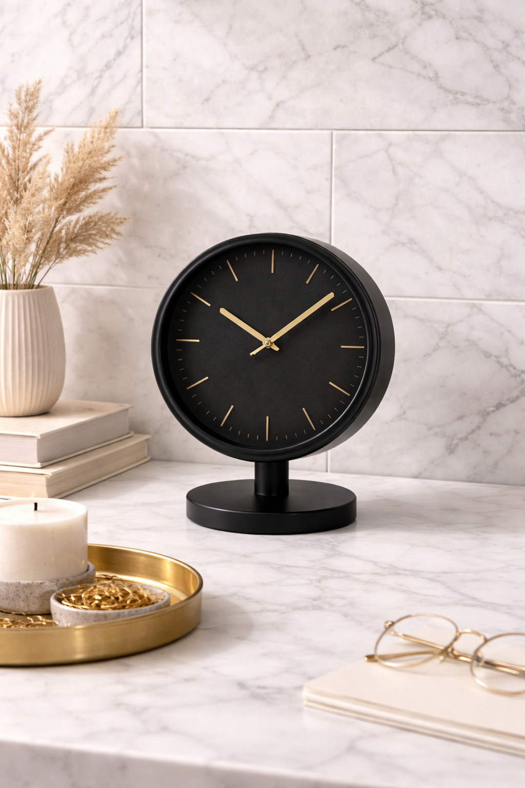 Elegant Silver Roman Table Clock – Stainless Steel Desk Timepiece