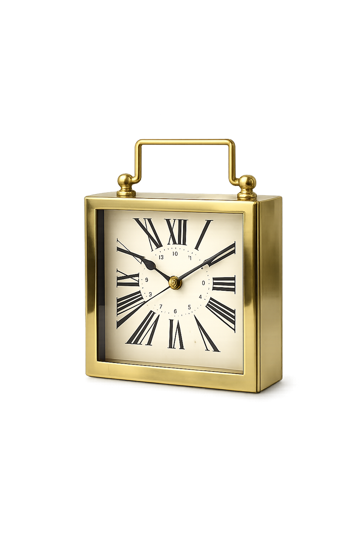 Golden Roman Steel Table Clock – Stylish Office & Bedside Décor