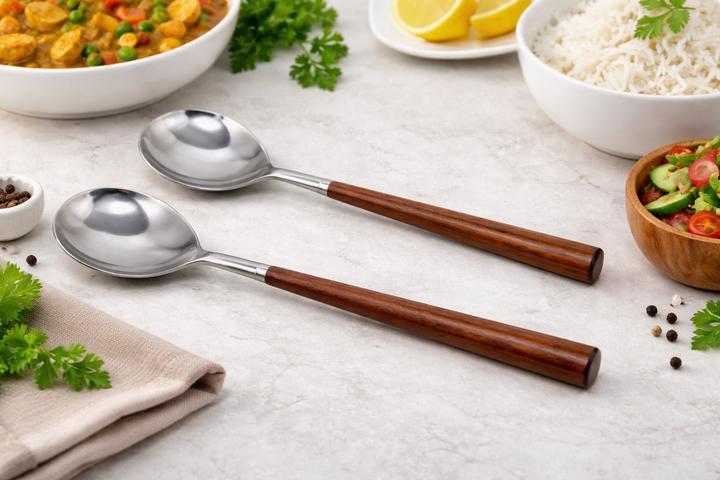 Premium Stainless Steel Wooden Handle Serving Set | Perfect for Guests & Gifting