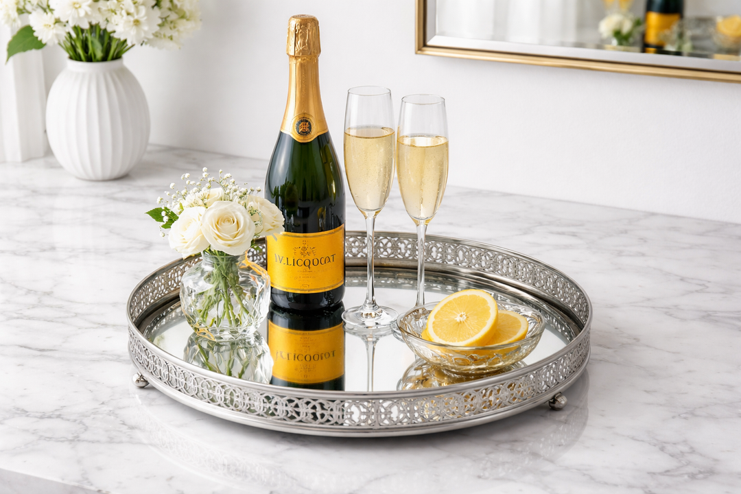 Round Steel and Mirror Serving Tray | 11 Inches Diameter