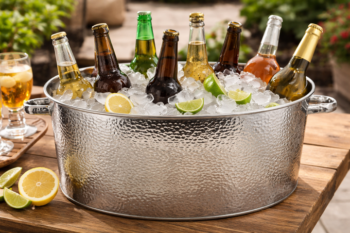 Oval Party Cooler | Polished Stainless-Steel Ice & Drink Tub