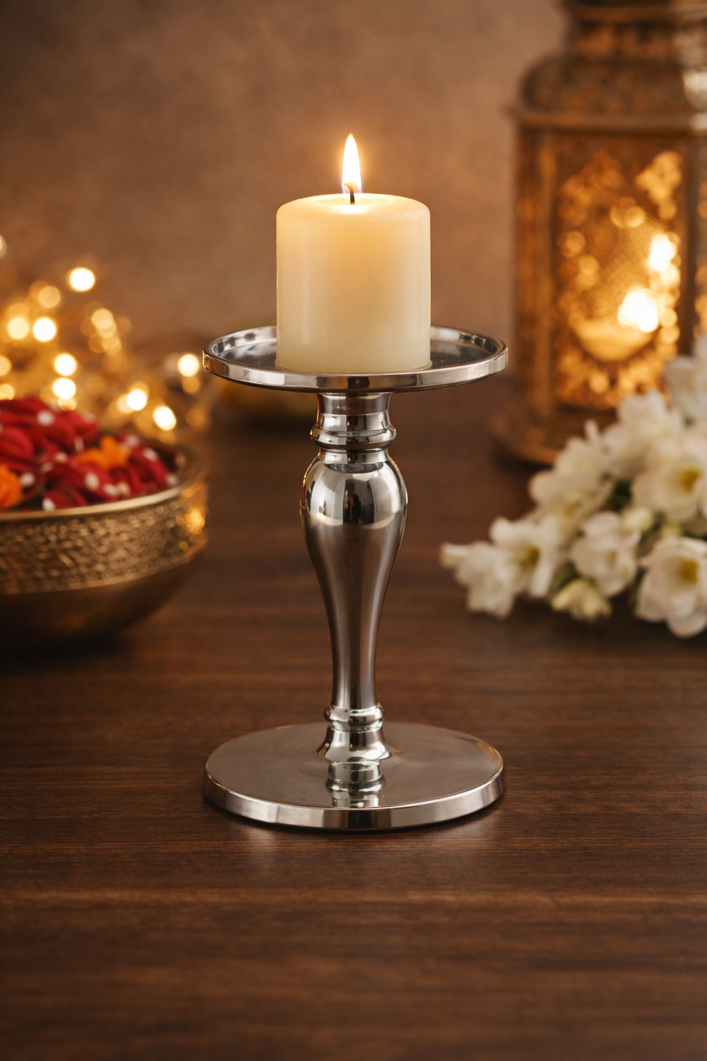 Polished Aluminium Candle Stand | Modern Table Décor | 6 Inch Height