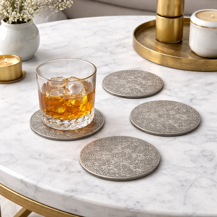 Classic Brass Coaster Set - 4-Inch, High-Quality Metal