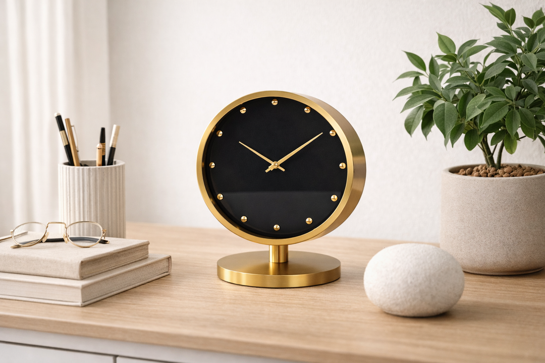 Elegant Round Stainless Steel Table Clock – Golden & Silver Design