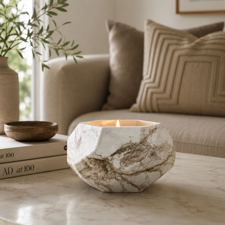 Expobazaar Matte White Marble Glass Candle Holder