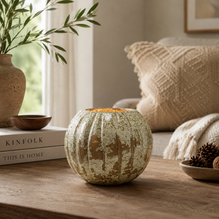 Expobazaar Crackled Brown Clay Glass Candle Holder