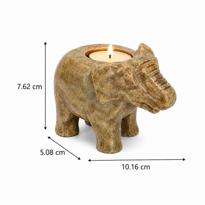 Beige Soapstone Elephant Design Candle Holder Decorative Accent