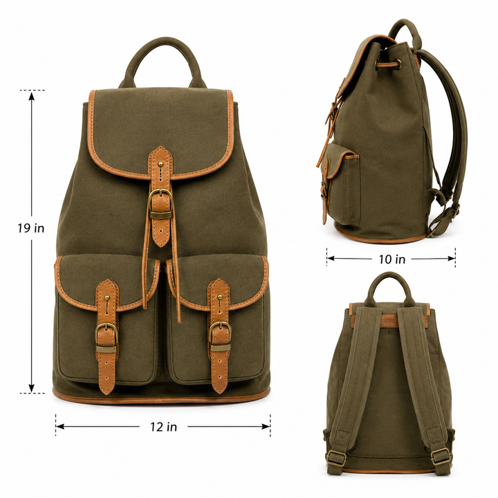 Expobazaar Vintage Style Canvas Backpack with Leather Accents