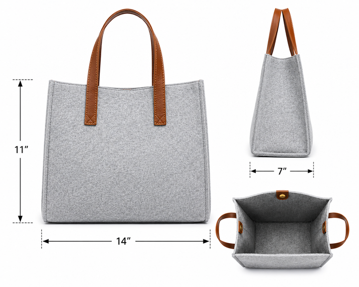 Expobazaar Minimalist Grey Felt Handbag with Leather Handles