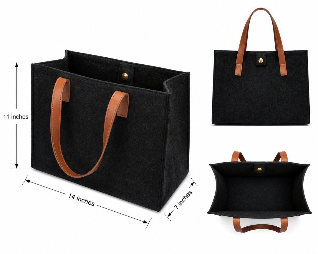 Expobazaar Black Canvas Handbag with Tan Leather Accents