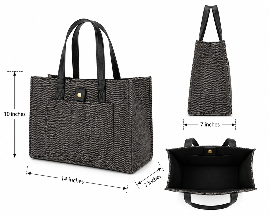 Expobazaar Sleek Urban Tote: Dark Grey & Black Unisex Handbag for Work and Play