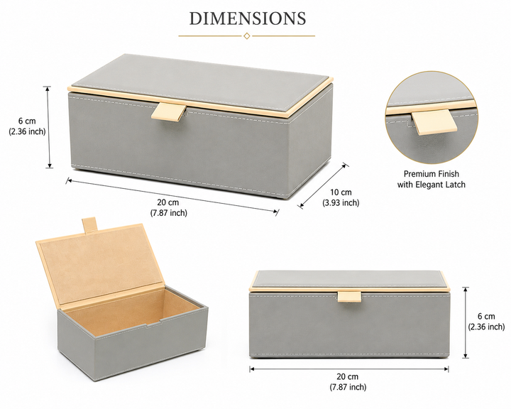 Expobazaar Light Grey Storage Box with Gold Mirror Detail Modern Organiser