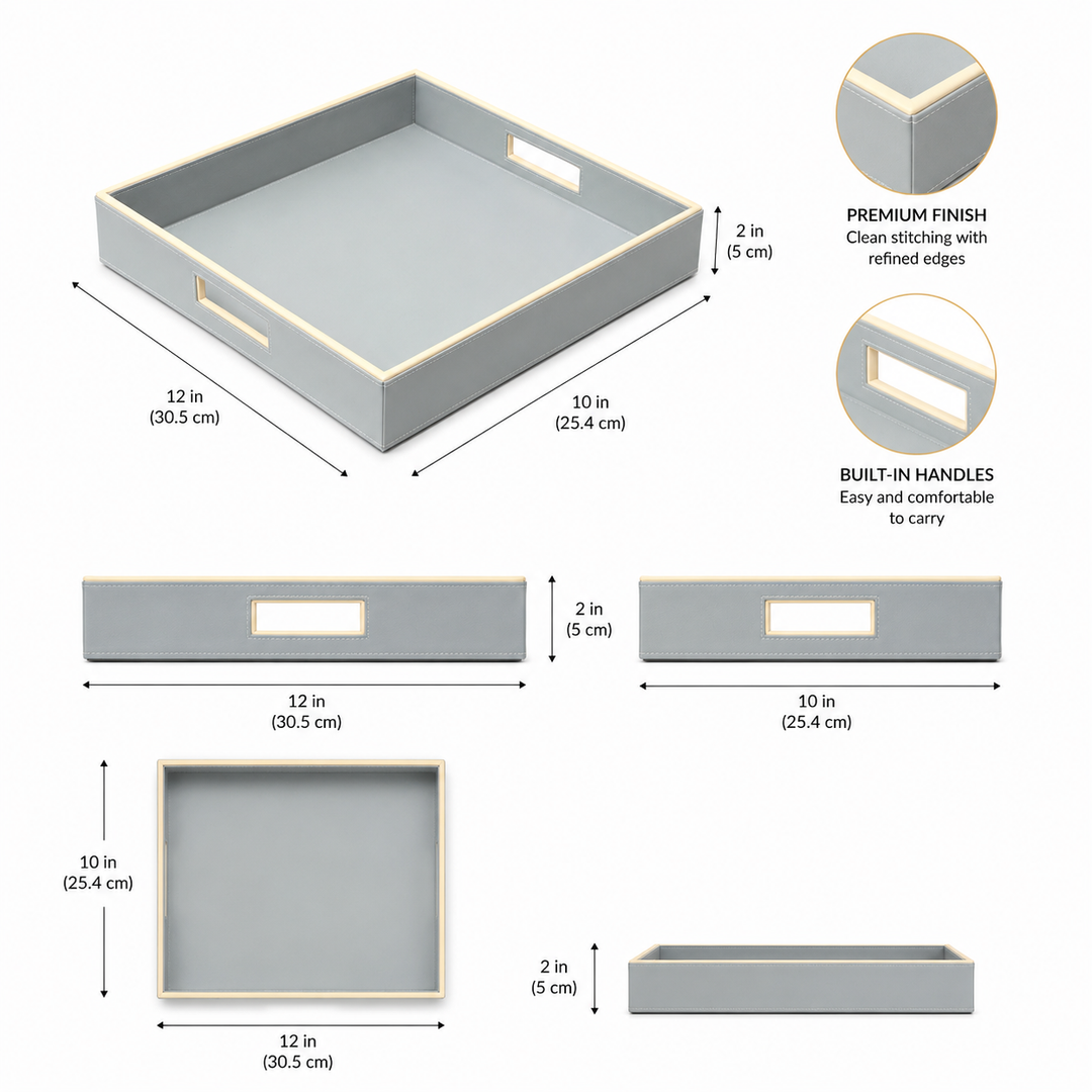 Expobazaar Square Grey Tray with Convenient Built-In Grips for Easy Handling