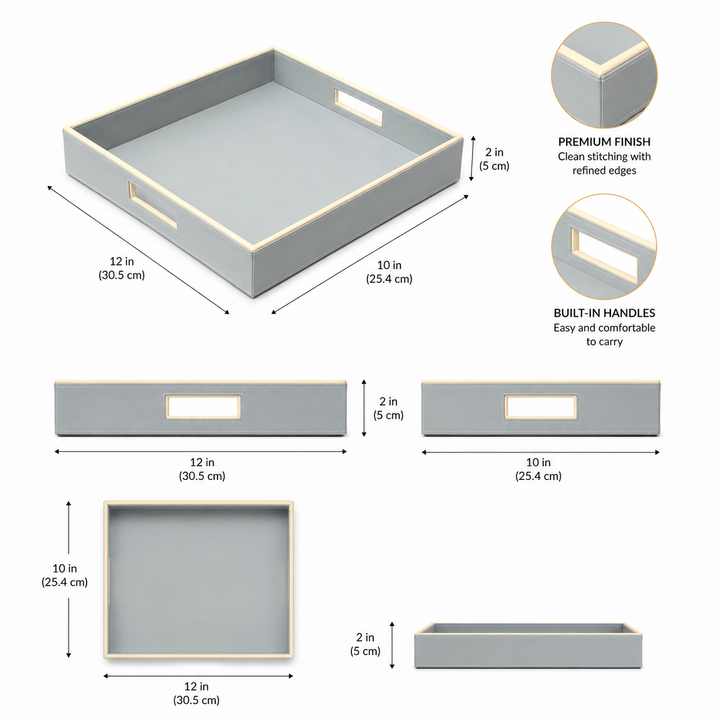 Expobazaar Square Grey Tray with Convenient Built-In Grips for Easy Handling