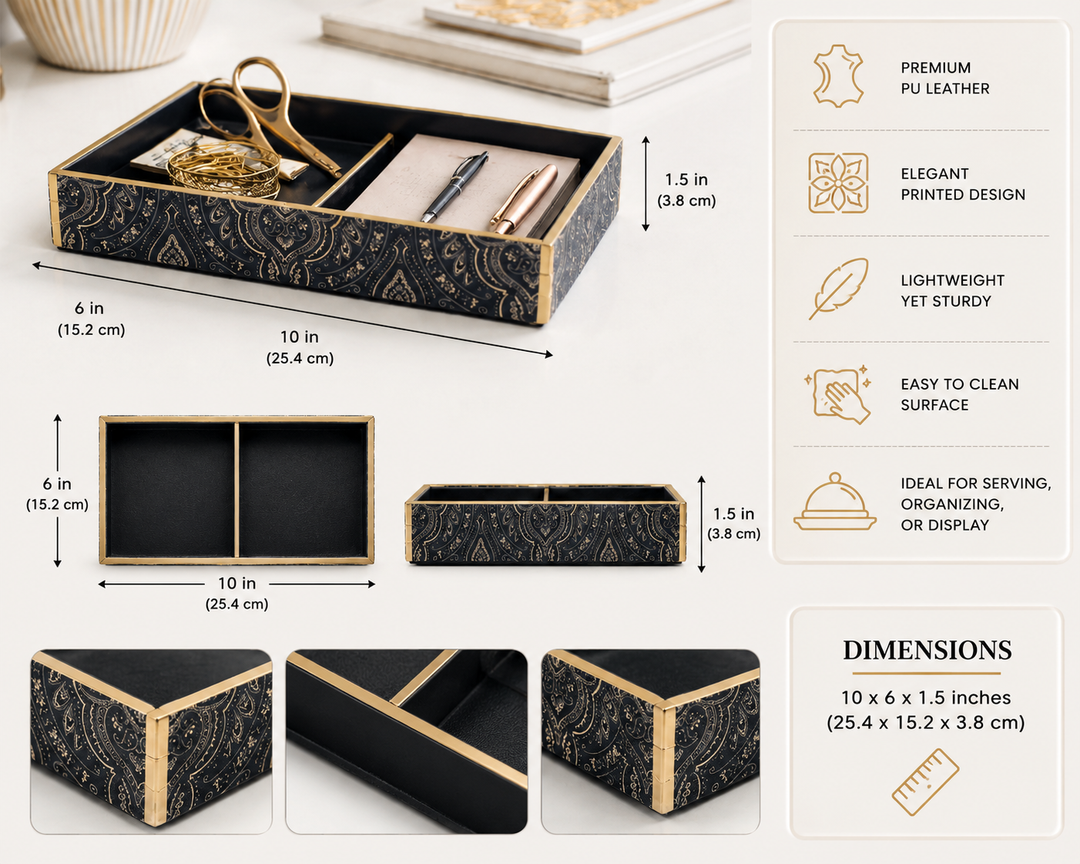 Expobazaar Black Printed PU Leather Serving Tray