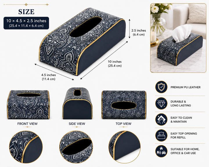 Expobazaar Premium Navy PU Leather Tissue Paper Box