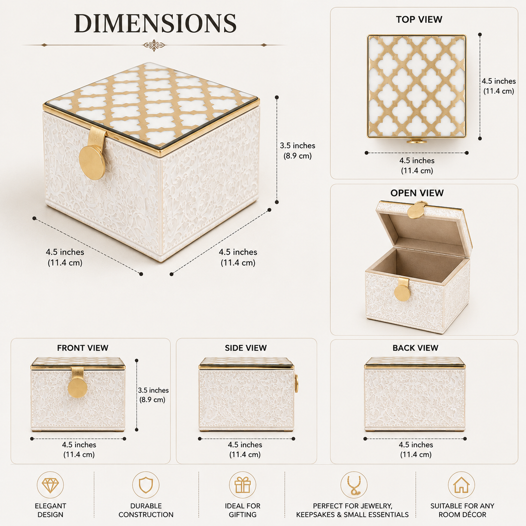 Expobazaar Elegant White Keepsake Box with Gold Detail