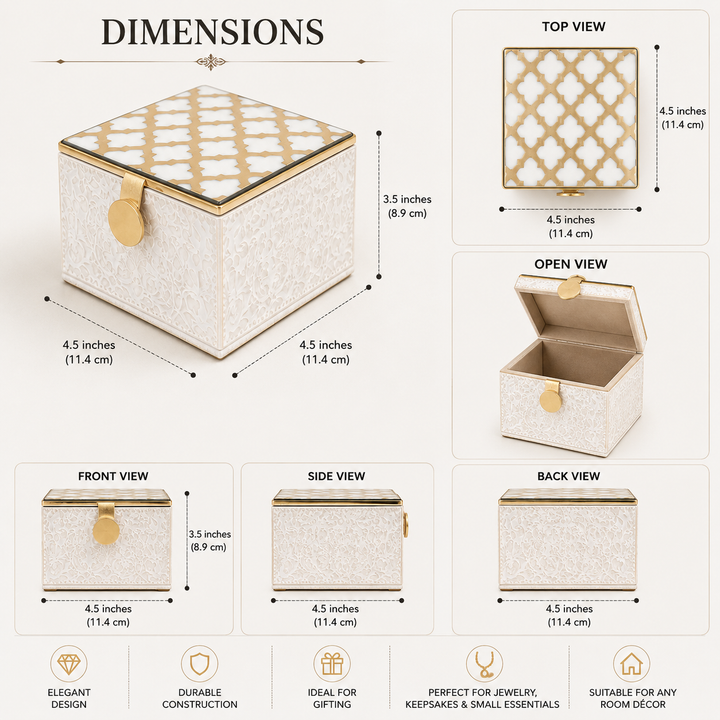 Expobazaar Elegant White Keepsake Box with Gold Detail