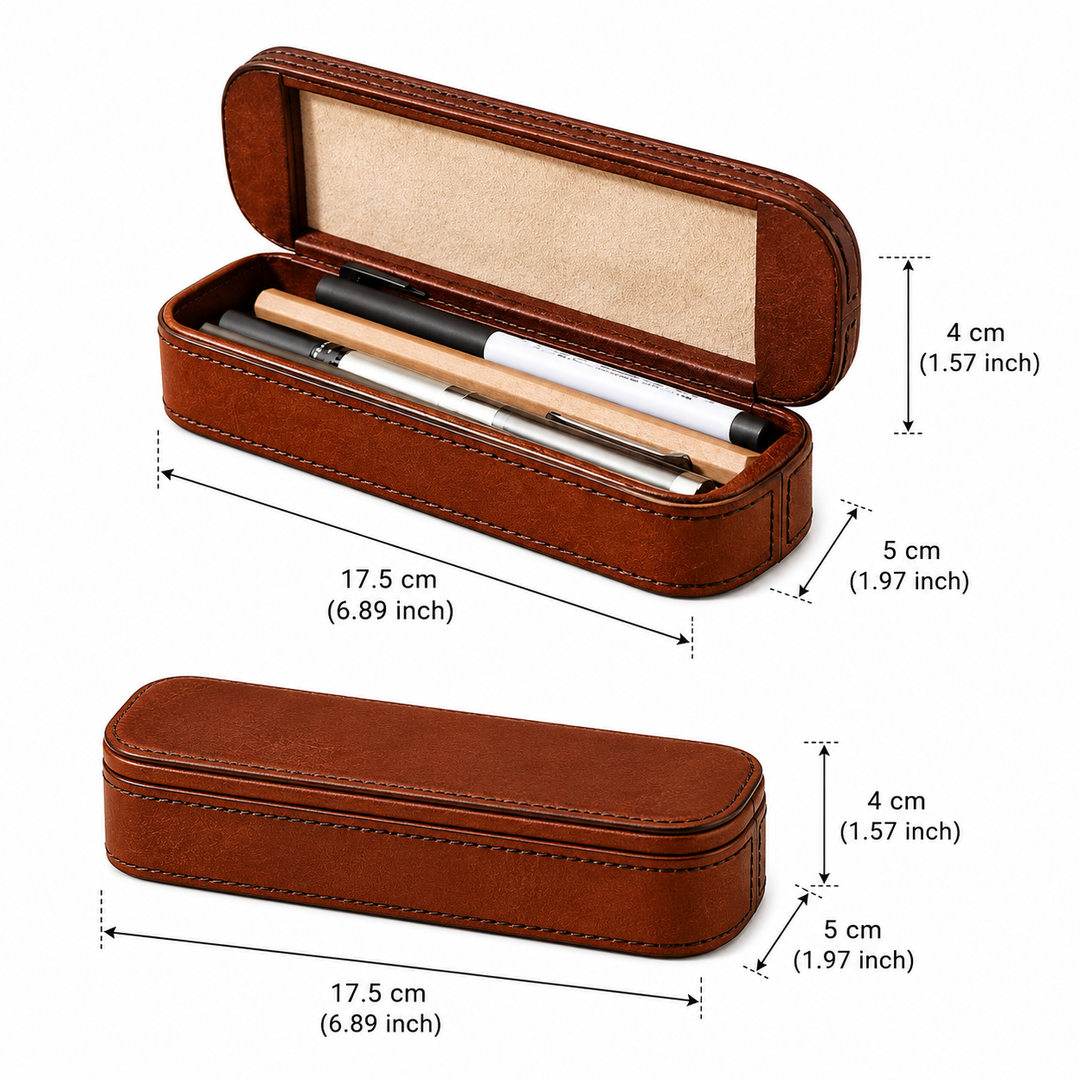 Expobazaar Elegant Tan Leather Pencil Storage Box