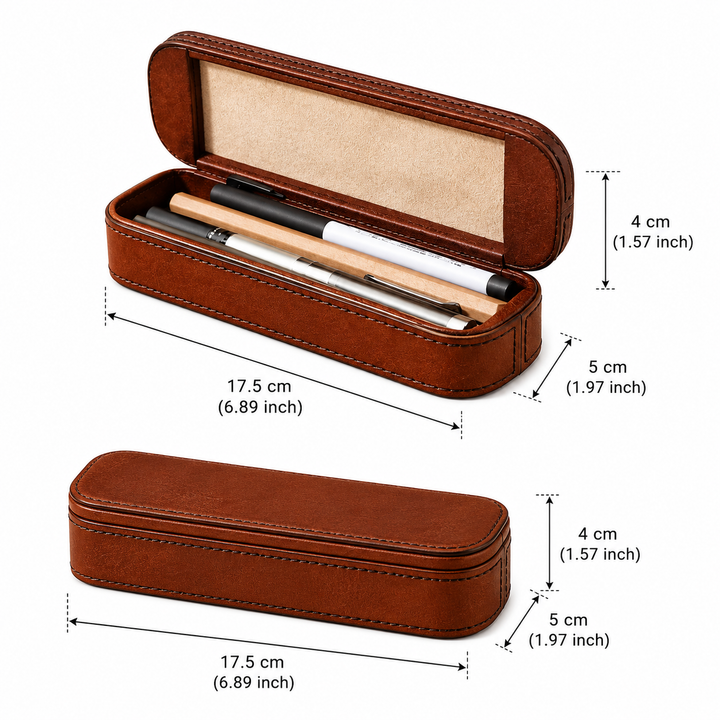 Expobazaar Elegant Tan Leather Pencil Storage Box