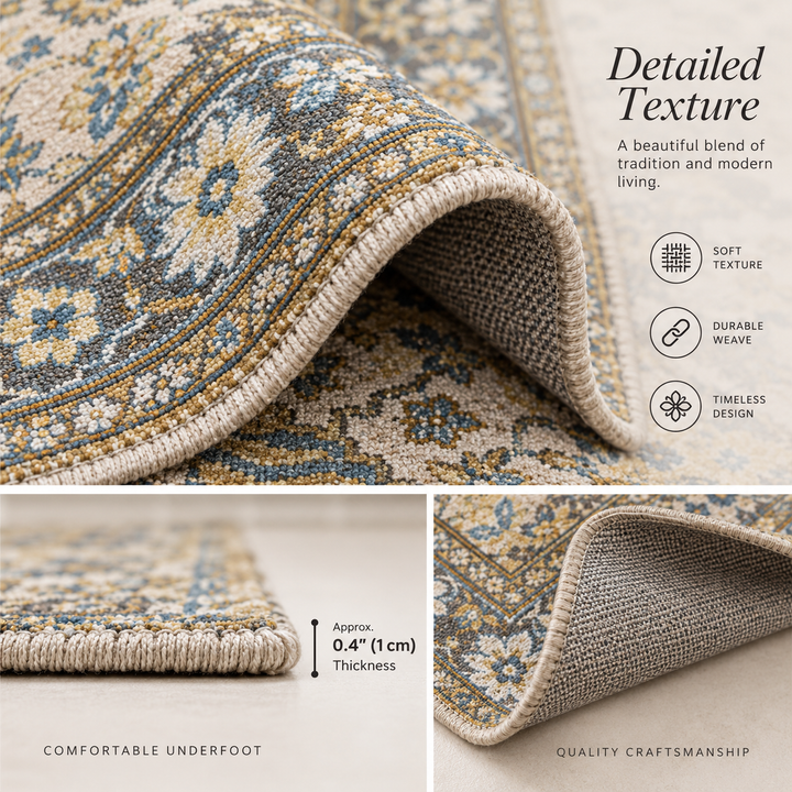 Expobazaar Washable  Grey Gold Persian Medallion | Rug in a Box