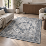 Expobazaar Washable Vintage Grey Blue Medallion | Rug in a Box
