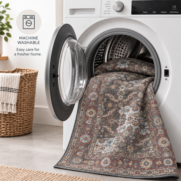 Expobazaar Washable Grey Taupe Persian Floral Rug | Rug in a Box