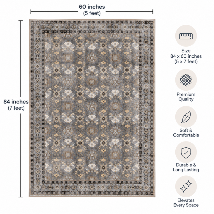 Expobazaar Washable Grey Taupe Persian Floral Rug | Rug in a Box